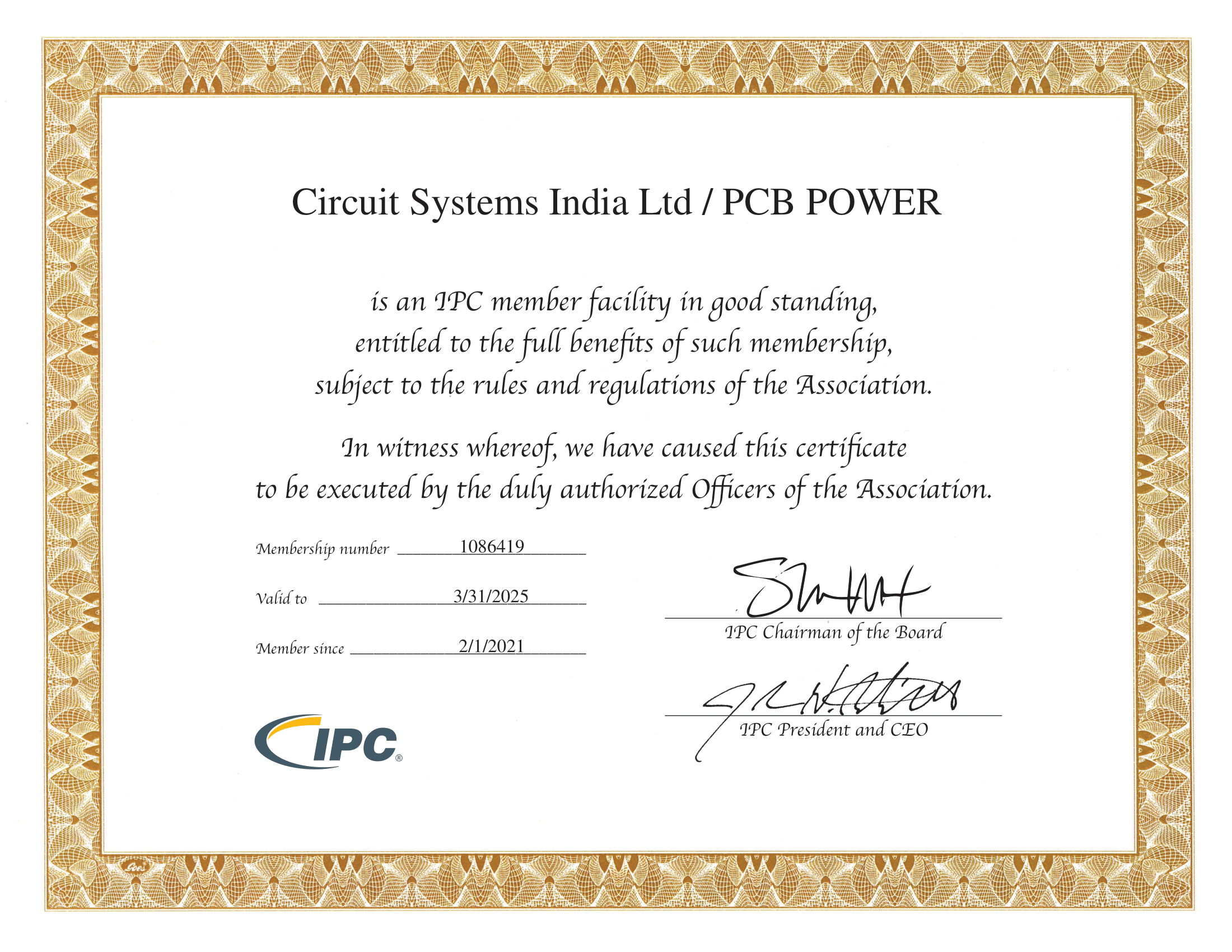 IPC Membership Certificate